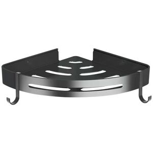CSPARKV No Drilling Metal Corner Shower Shelf with 2 Shower Hooks Rustproof Self Adhesive Holder for Bathroom Items 2 Pieces (Black)
