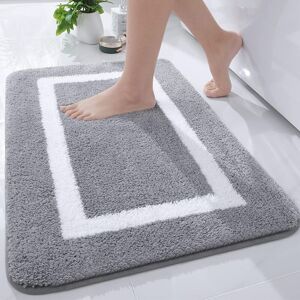 Non Slip Bath Mat, Soft Microfiber Bathroom Mat, Absorbent Long Pile Bath Mat, Machine Washable - 40 x 60 cm - Grey - Csparkv