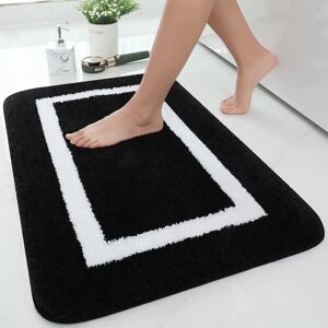 Non Slip Bath Mat, Soft Microfiber Bathroom Mat, Absorbent Long Pile Bath Mat, Machine Washable - 40 x 60 cm - Black - Csparkv