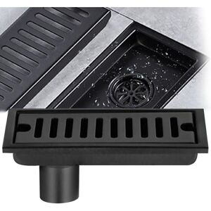 Csparkv - Rectangular Floor Drain, Black Stainless Steel Floor Drain 20x10cm Shower Floor Drain with Double Filter for Toilet Bathroom Drainage