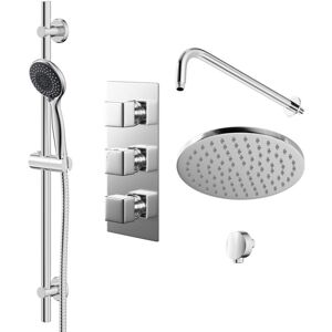 Wholesale Domestic Cubix Polished Chrome Triple Thermostatic Valve Mixer Shower with Round Fixed Head and Clyde Shower Slide Rail Kit - 2 Outlet