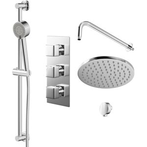Wholesale Domestic - Cubix Polished Chrome Triple Thermostatic Valve Mixer Shower with Round Fixed Head and Tyne Shower Slide Rail Kit - 2 Outlet