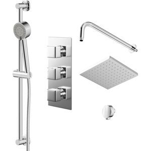 Wholesale Domestic - Cubix Polished Chrome Triple Thermostatic Valve Mixer Shower with Square Fixed Head and Tyne Shower Slide Rail Kit - 2 Outlet