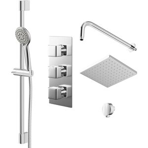 Wholesale Domestic - Cubix Polished Chrome Triple Thermostatic Valve Mixer Shower with Square Fixed Head and Avon Shower Slide Rail Kit - 2 Outlet