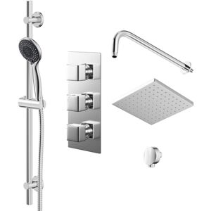Wholesale Domestic - Cubix Polished Chrome Triple Thermostatic Valve Mixer Shower with Square Fixed Head and Clyde Shower Slide Rail Kit - 2 Outlet