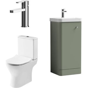 BALTERLEY Cloakroom Suite - Floor Standing 400mm Vanity, Toilet and Tap Set - Green