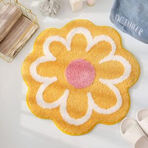 Cyslmuk - Cute Soft Fluffy Flower Bath Mat Microfiber Water Absorbent Non Slip Toilet Bathtub Shower Bathroom Rug 40cm x 40cm Yellow