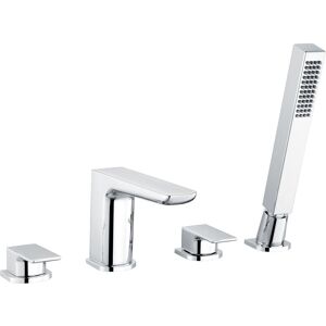 Nes Home - Designer Chrome Bath Filler Hot/Cold Taps with Shower Handset 4 Tap Hole Mixer