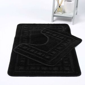 KAMPALA HILL Diem Bath Mat 2 Piece Set Non-Slip Pedestal and Bath Mat Toilet Bathroom Rug - Black