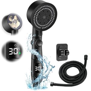 Csparkv - Digital Temperature Shower Head, High Pressure Water Saving Shower Head, 1.5M Hose for Shower Head with Water Stop 5 Modes 9cm Diameter