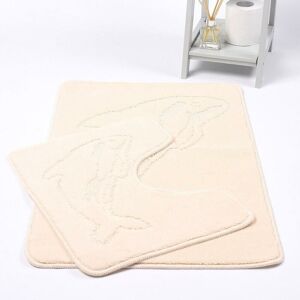 Homespace Direct - Dolphin Bath Mat 2 Piece Set Non-Slip Pedestal and Bath Mat Toilet Bathroom Rug - Cream