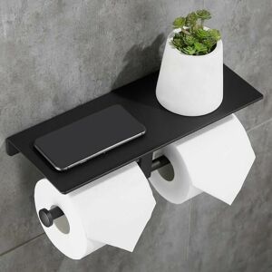 DEWDAT Double Roll Toilet Paper Holder Space Aluminum Wall Mounted Bathroom Paper Storage with Phone Holder Shelf Stand Shelf for Bathroom Kitchen