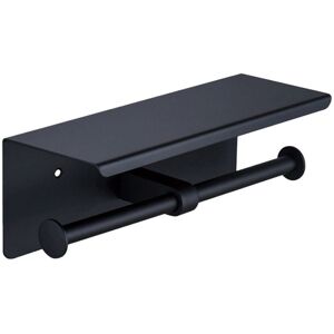 TLILY Double Toilet Paper Holder Black, Stainless Steel Towel with Phone Storage