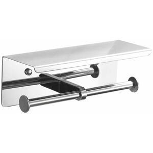 DEWDAT Double Toilet Paper Holder, Wall Mounted with Two Rolls, 304 Stainless Steel Storage Shelf, Toilet Roll Holder with Phone Holder, For Bathroom