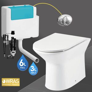 GRAVAHAUS Rimless d Shape Back to Wall Toilet Pan, Seat & btw Concealed Cistern with Dual Flush Button Plate