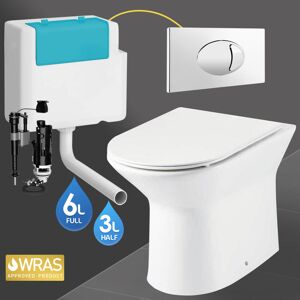 GRAVAHAUS Rimless d Shape Back to Wall Toilet Pan, Seat & btw Concealed Cistern with Dual Flush Button Plate