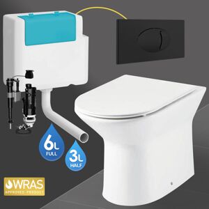 GRAVAHAUS Rimless d Shape Back to Wall Toilet Pan, Seat & btw Concealed Cistern with Dual Flush Button Plate