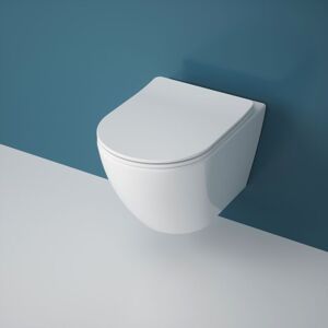 DUROVIN BATHROOMS Ceramic Modern Streamline Wall Hung Toilet - Rimless Technology - Include wc Pan with Quick Release Soft Close Seat - 365 x 540 x 330mm (WxDxH)…