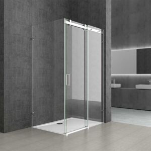 Durovin Bathrooms L Shape Rectangular frameless Shower Enclosure - Sliding Door - 8mm Safety Clear Glass - 1300 x 1000mm