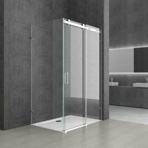 Durovin Bathrooms - l Shape Rectangular frameless Shower Enclosure - Sliding Door - 8mm Safety Clear Glass - 1400 x 900mm
