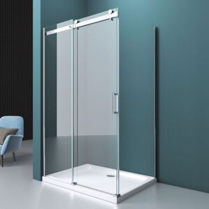 Durovin Bathrooms - l Shape Rectangular frameless Shower Enclosure - Sliding Door - 8mm Safety Clear Glass - 1200 x 900mm With Acrylic Shower Tray