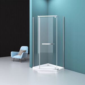 Durovin Bathrooms - Pentagonal Shower Enclosure - Pivot Hinged Door with Bar Handle - 8mm Safety Clear Glass - 900 x 900mm With Acrylic Shower Tray