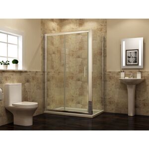 ELEGANT 1000mm Bathroom Sliding Door Shower Enclosure 800mm Side Glass Panel 6mm Safety Tempered Glass Screen with Shower Base Tray 1000x800mm and