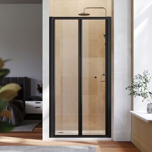 ELEGANT 1000mm Black Frame Bifold Shower Door Enclosure Folding Bathroom Glass Wet room, 1000x900mm Shower Tray, Waste Trap