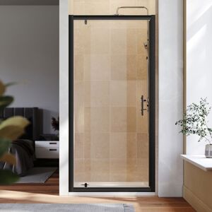 1000mm Black Frame Pivot Shower Door Enclosure Reversible Bathroom Wet Room, 1000x800mm Shower Tray, Waste Trap, Riser Kit - Elegant