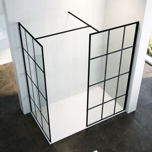 1000mm Black Framed Walk in Shower Screen 8mm Tempered Glass Wet Room 900mm Panel Shower Enclosure - Elegant