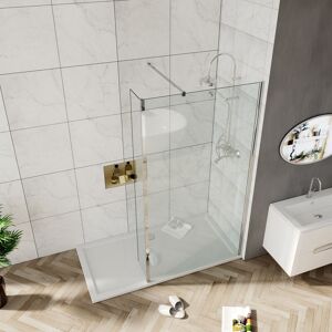 ELEGANT 1000mm Frameless Walk in Shower Door Screen with 300mm Flipper Panel 6mm Tempered Glass Shower Enclosure + 1700x800mm Bathroom Tray and Waste Trap