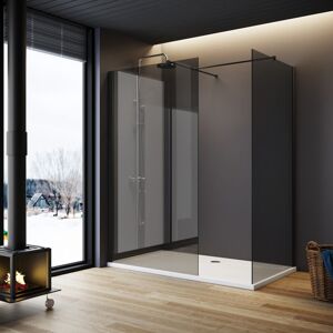 1000mm Frameless Walk in Wet Room 760mm Side Screen Panel 8mm Grey Walk in Shower Door with Shower Tray 1500x900mm and Free Waste Trap - Elegant