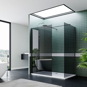 ELEGANT 1000mm Grey Tempered Glass Walk in Shower Enclosure + 700mm Side Screen Panel Shower Cubicle and 1500x800mm Shower Base Tray + Waste Trap + Double