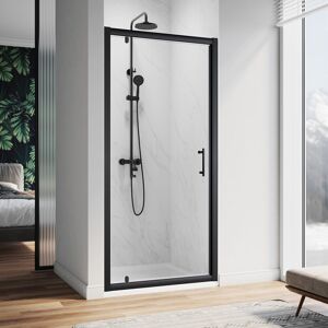 1000mm Pivot Hinge Shower Door 6mm Safety Glass Shower Enclosure Cubicle Matte Black Frame with 1000 x 700mm Shower Tray - Elegant