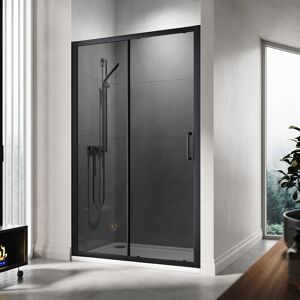 ELEGANT 1000mm Shower Enclosure Black Sliding Door 8mm Nano Coated Grey Glass Cabin with Shower Base Tray 1000x800mm and Waste Trap
