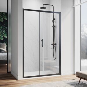 1000mm Sliding Shower Door Black Frame Bathroom screen glass + 1000 x 700mm Slip-Resistance Shower Tray with Waste and Resin Cover Grate - Elegant