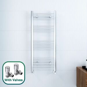 1200 x 500 mm Efficient Radiator Straight Towel Rail Radiator Chrome Bathroom Radiator + Angled Radiator Valves - Elegant
