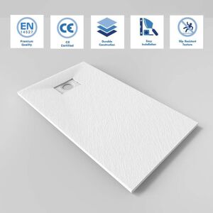 1200 x 700mm Slip-Resistance Shower Base Slate Effect Square Shower Enclosure Tray with Waste and Resin Cover Grate - Elegant