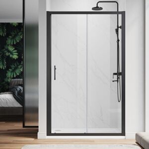 1200 x 800 mm Sliding Shower Enclosure Black Frame 6mm Glass Reversible Cubicle Shower Door Screen Panel with Shower Tray and Waste - Elegant