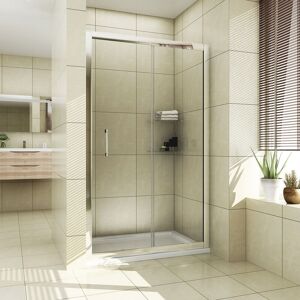 1200mm Aluminium Framed Sliding Shower Cubicle 8mm Waterproof Glass Shower Enclosure with 1200x900mm Shower Tray and Free Waste Trap - Elegant