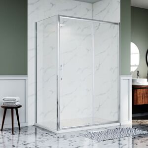 ELEGANT 1200mm Bath Door Modern Design Sliding Shower Enclosure 8mm Nano Coated Glass Wet Room and 700mm Side Shower Panel with 1200x700mm Anti Slip Shower