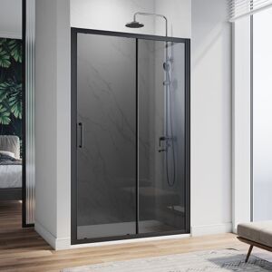 1200mm Black Sliding Wet Room 8mm Aluminium Frame Glass Shower Screen with 1200x700mm Anti-Slip Shower Tray and Waste Trap - Elegant