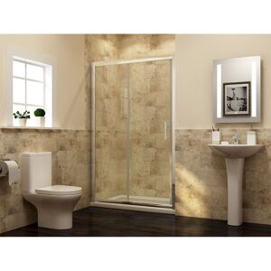 ELEGANT 1200mm 1200mm Bathroom Sliding Door Shower Cubicle 6mm Safety Tempered Glass Cabin with Shower Base Tray 1200x800mm + Panel Riser Pack + Waste Trap