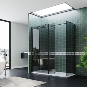 1200mm Grey Corner Entry Shower Enclosure with 700mm Side Bath Panel and 300mm Dark Flipper Panel 8mm Nano Coated Glass Shower Cubicle - Elegant