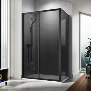 ELEGANT 1200mm Shower Cabin Black Sliding Door 900mm Shower Screen Panel 8mm Grey Nano Glass Wet Room with Anti-Slip Shower Base Tray 1200x900mm and Waste