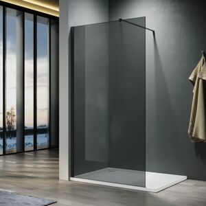 ELEGANT Walk in Shower Enclosure 8mm Easy Clean Safety Glass Shower Cubicles Wet Room Shower Screen Dark Grey Screen Panel 760mm + Black Support Bars
