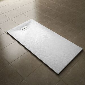 1600x800mm Slip-Resistance Shower Tray White Slate Effect Square Shower Enclosure Base with Waste Trap and Drain Cover - Elegant