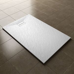 ELEGANT 1400x900mm Slip-Resistance Shower Tray White Slate Effect Square Shower Enclosure Base with Waste Trap and Drain Cover