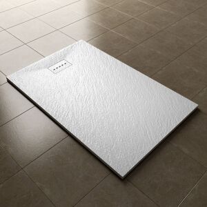 1200x900mm White Slate Effect Lightweight Slate Shower Base Rectangular Grain Shower Enclosure Tray with Waste Trap - Elegant