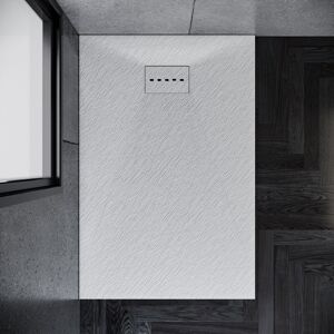 Elegant - 1400 x 800 x 30 mm Low Profile Shower Tray Anti-Slip Rectangular White Shower Tray for Shower Enclosure Cubicle with Waste Trap, Slate
